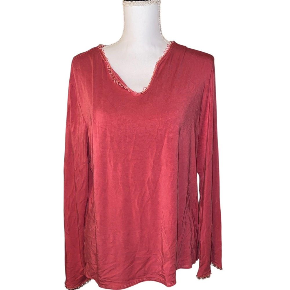 Dialogue Vintage Beaded Pink Top Long Sleeve Shirt - flaws Extra Large USA Made